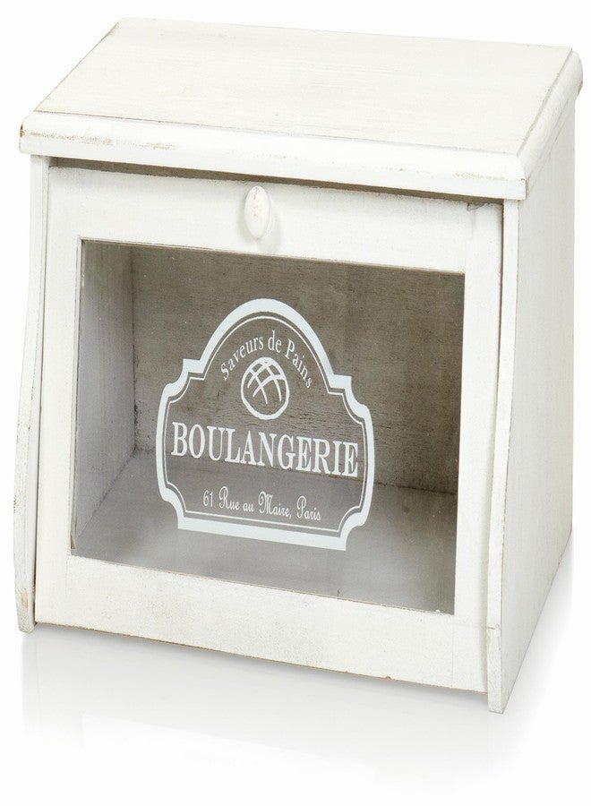 Red Co. 14”x 7” Rubberwood Bread Storage Box with Acrylic Front & Knob Handle, White - Image 4