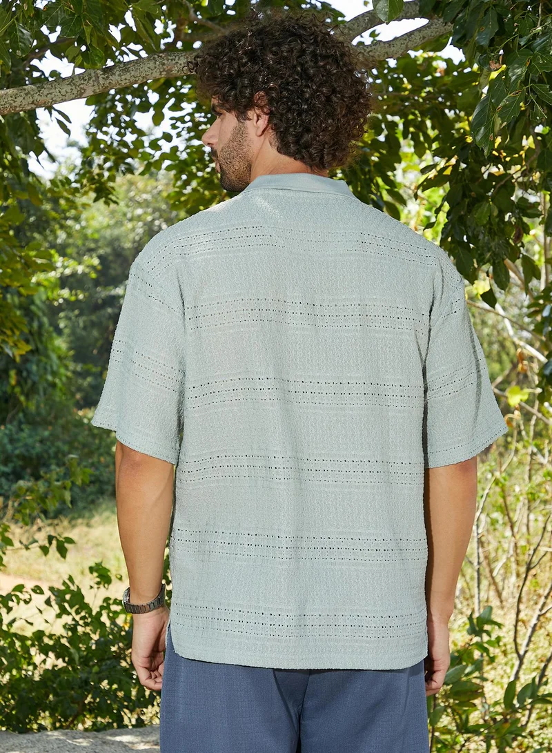 كامبوس سوترا Men's Sage Green Bohomian Oversized Polo T-Shirt