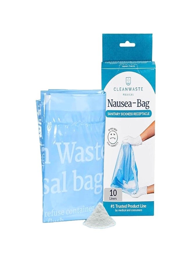 Cleanwaste Medical Nausea Vomit Bag, 10 Pack, 32 oz Each, Pre-Filled with Absorbent Instant Gelling Powder, Leak Resistant, Neutralize Barf Odors, Hospital and Car Throw Up Bags - Image 1