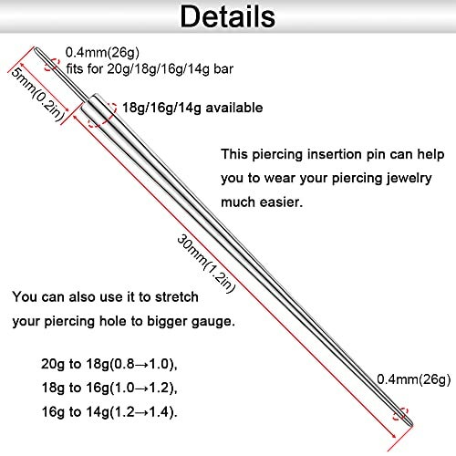PunkTracker 14g/16g/18g/20g ASTM F136 Titanium Piercing Kit Taper Insertion Pin for Threadless Push In Tragus Helix Lip Nose Helix Piercing Jewelry Cartilage Earrings Labret Studs Nose Stud Stretcher - Image 3