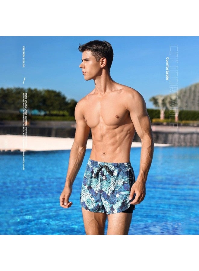 Loquat Swimming Trunks Men's 2023 Loose Swimming Trunks Professional Double Layer Anti-embarrassment Swimsuit Beach Trunks Swimming Set Equipment-Color:Green Leaves Goggles Swimming Cap Nose Clip Earplug- - Image 4