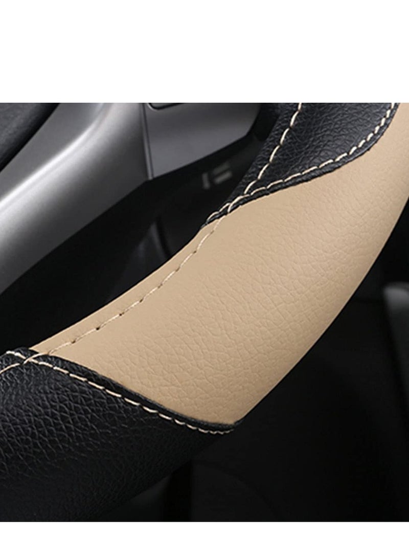 PU Leather Steering Wheel Cover Anti-Slip Car Steering Wheel Protector Breathable Sweat Absorbent Sport for Diameter 38cm 15 Inch (Black/Beige) - Image 5