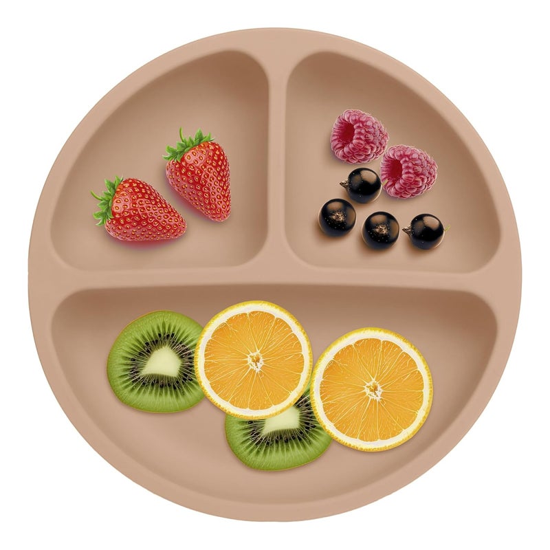 PEEPER Suction Plates for Baby & Toddlers - 100% Silicone Plate for Kids, Divided Design for Picky Eaters, Kids Plates for Food, Microwave & Dishwasher Friendly Baby Plates (Brown) - Image 1