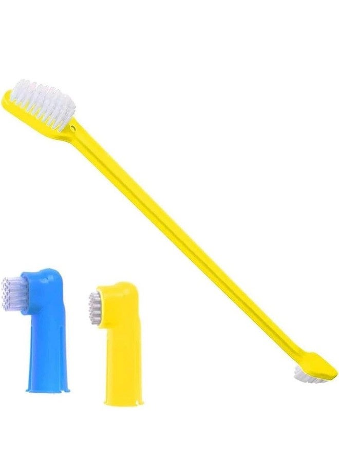 My Mini Beast Pet Dental Care Kit with Dual-Headed Toothbrush and Finger Brushes, Soft Bristles for Dogs, Cats and Small Pets, 22cm Long Handle, Blue and Pink - Image 1