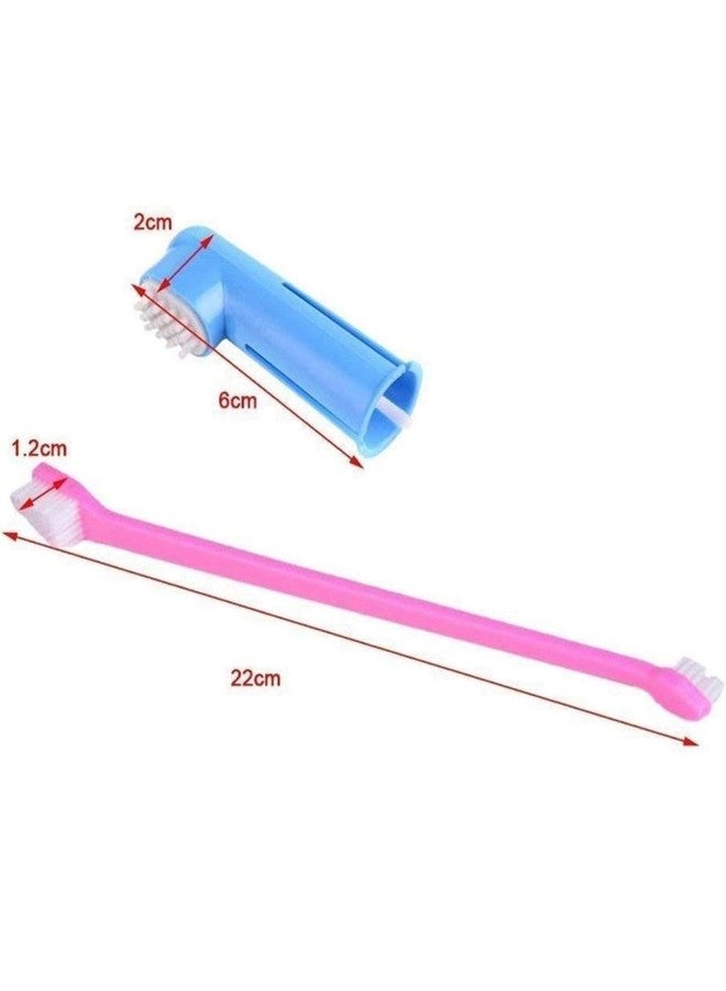 My Mini Beast Pet Dental Care Kit with Dual-Headed Toothbrush and Finger Brushes, Soft Bristles for Dogs, Cats and Small Pets, 22cm Long Handle, Blue and Pink - Image 3