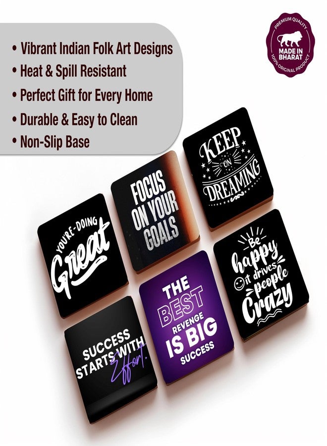 TURTLEWINGS TW Square Coaster Set of 6 Motivational Quote Designs Wooden Coasters with Stand (3.5 Inch) | Inspiring Desk Coasters for Office, Study & Home Décor | Gift for Friends, Entrepreneurs & Students - Image 3