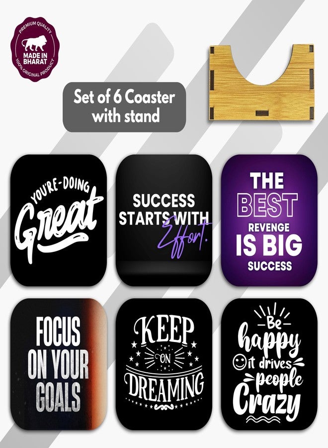 TURTLEWINGS TW Square Coaster Set of 6 Motivational Quote Designs Wooden Coasters with Stand (3.5 Inch) | Inspiring Desk Coasters for Office, Study & Home Décor | Gift for Friends, Entrepreneurs & Students - Image 2