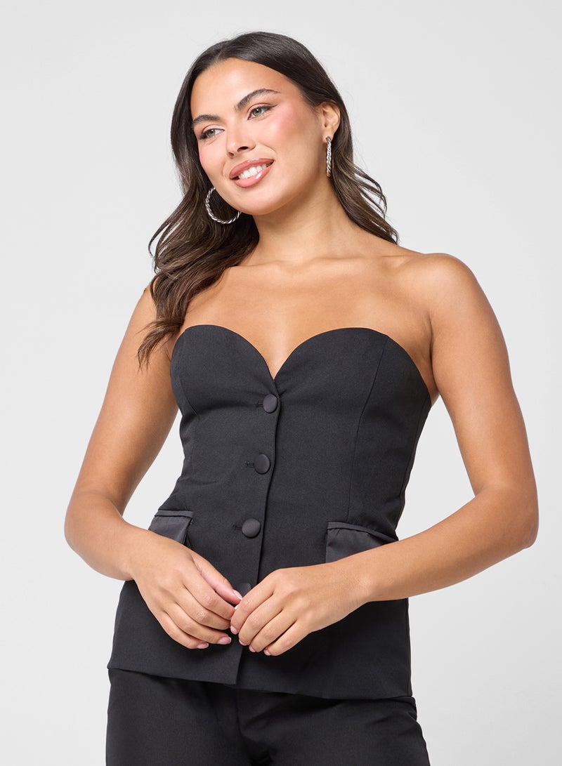 Ginger Sweetheart Neckline Off Shoulder Vest & Straight Fit Pant Coord Set - Image 3