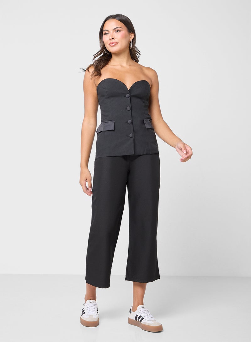 Ginger Sweetheart Neckline Off Shoulder Vest & Straight Fit Pant Coord Set - Image 5