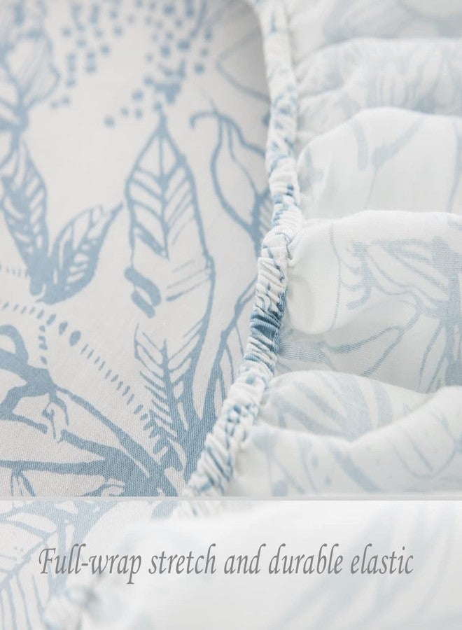 DAUAOTO Cotton Sheets Set Queen Size 4 Pieces Flower Bedding Sets, Aqua Blue Floral Pattern, Up to 14" Deep - Image 3