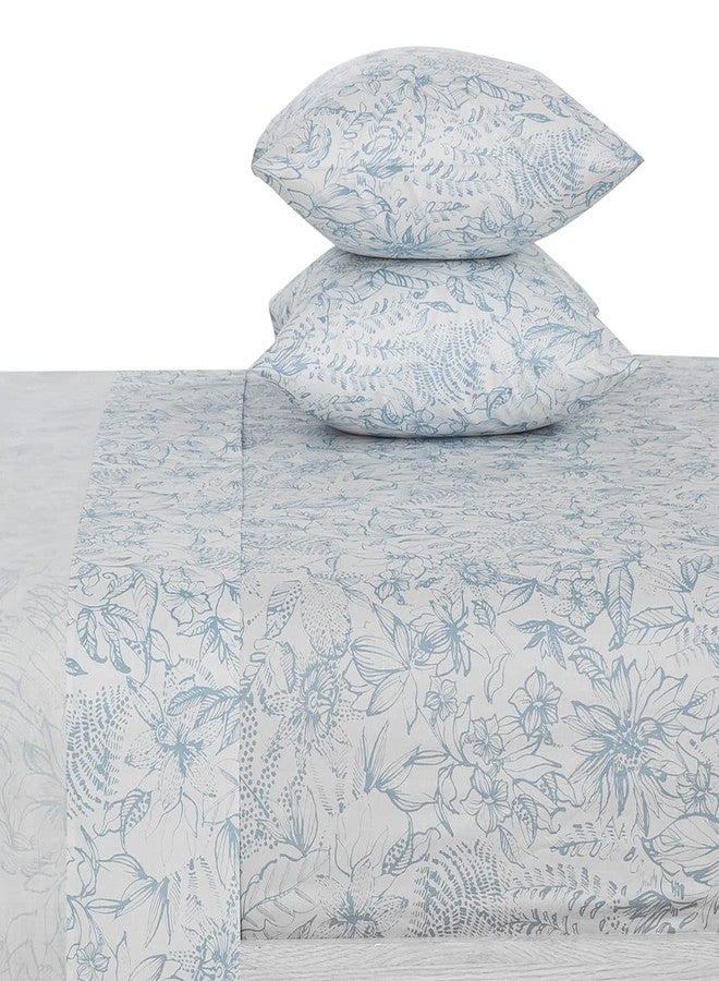 DAUAOTO Cotton Sheets Set Queen Size 4 Pieces Flower Bedding Sets, Aqua Blue Floral Pattern, Up to 14" Deep - Image 1