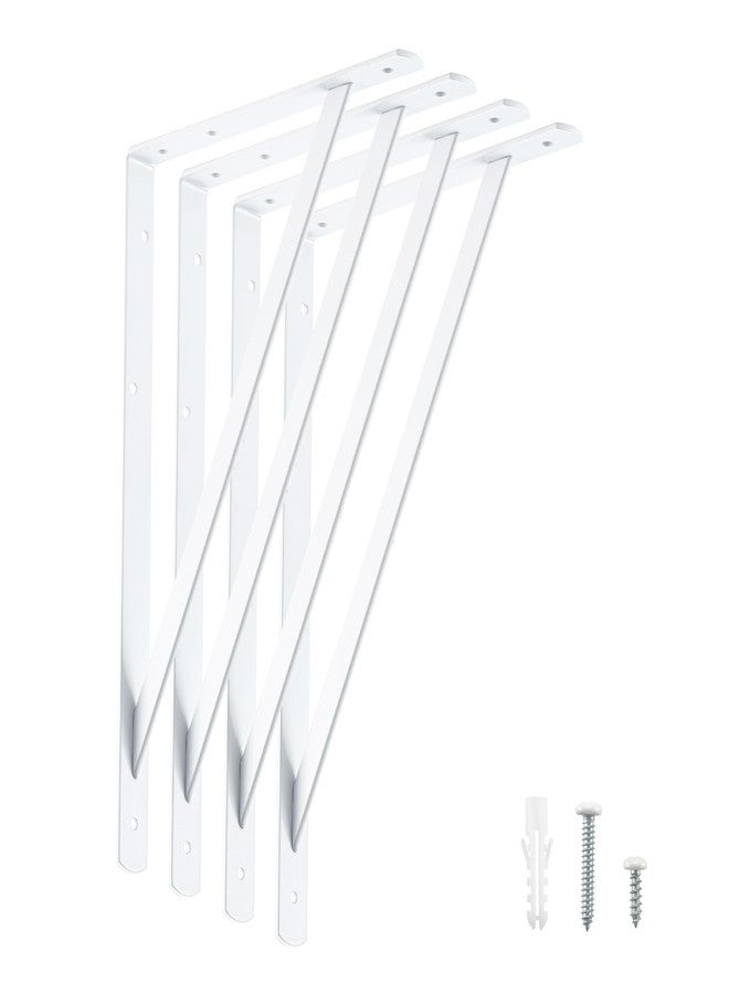 Home Master Hardware أقواس رفوف شديدة التحمل من هوم ماستر هاردوير، مقاس 16 × 10 بوصة، دعامات معدنية بيضاء للتثبيت على الحائط للرفوف، قوس زاوية على شكل حرف L للرفوف العائمة، عبوة من 4 قطع - Image 1