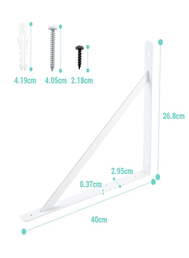 Home Master Hardware أقواس رفوف شديدة التحمل من هوم ماستر هاردوير، مقاس 16 × 10 بوصة، دعامات معدنية بيضاء للتثبيت على الحائط للرفوف، قوس زاوية على شكل حرف L للرفوف العائمة، عبوة من 4 قطع - Image 4