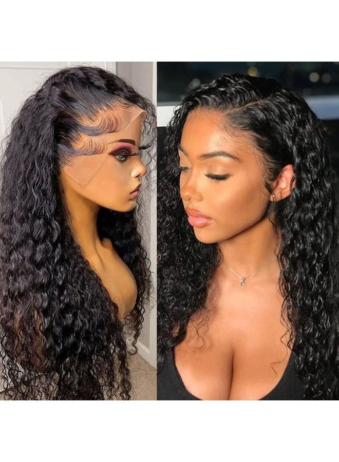 Wingirl 180 Density 13x4 HD Lace Front Wigs Human Hair Pre Plucked with Baby Hair Transparent Glueless Brazilian Deep Wave Frontal Wigs for Black Women Natural Black Color(20Inch) - Image 1