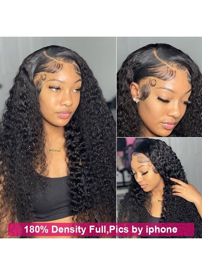 Wingirl 180 Density 13x4 HD Lace Front Wigs Human Hair Pre Plucked with Baby Hair Transparent Glueless Brazilian Deep Wave Frontal Wigs for Black Women Natural Black Color(20Inch) - Image 2