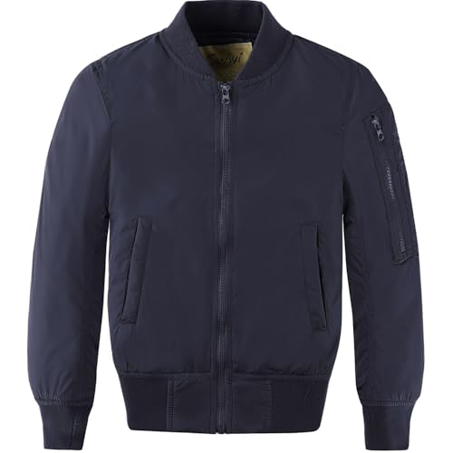 CUNYI Boys Fashion Zip Up Bomber Jacket Windproof Flight Jacket Lightweight Windbreaker Outdoor Navy Blue 150 - Image 1