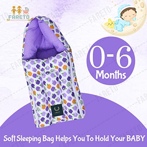 Fareto Born Baby Apple Print Mattress with Net & Sleeping Bag(Purpal)(0-6 Months) - Image 4