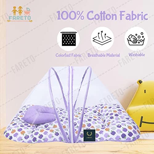 Fareto Born Baby Apple Print Mattress with Net & Sleeping Bag(Purpal)(0-6 Months) - Image 5
