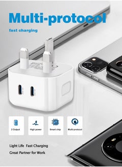 infino شاحن سريع بمنفذين 40 وات - USB-C PD بمعايير المملكة المتحدة - معتمد لأجهزة iPhone و Galaxy و iPad والمزيد  - Image 3