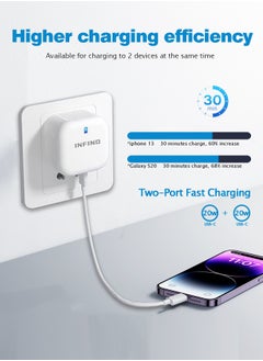 infino شاحن سريع بمنفذين 40 وات - USB-C PD بمعايير المملكة المتحدة - معتمد لأجهزة iPhone و Galaxy و iPad والمزيد  - Image 2