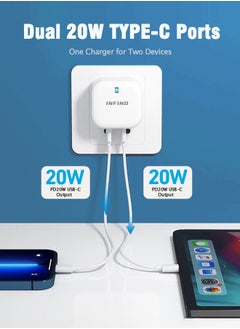 infino شاحن سريع بمنفذين 40 وات - USB-C PD بمعايير المملكة المتحدة - معتمد لأجهزة iPhone و Galaxy و iPad والمزيد  - Image 5