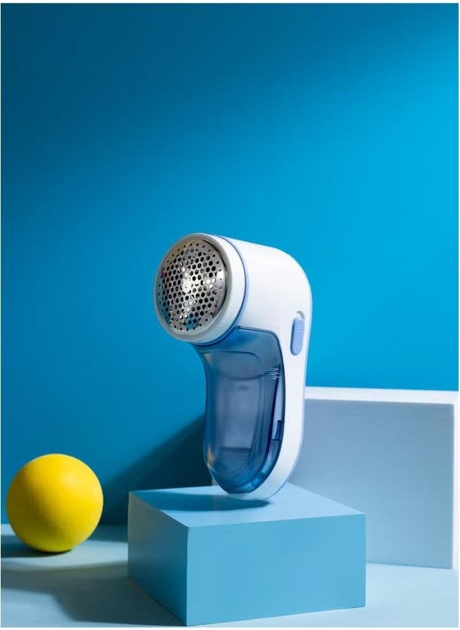 Generic Operated Fabric Lint Remover Blue/White-Fabric Shaver, Sweater Shaver with Stainless Steel 3-Leaf Blades and Safety Lock Protec  - Image 2