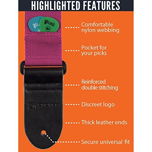 Protec Guitar Strap With Pick Pocket & Leather Ends Abdominal Support (POLYSTGR),Grape - Image 4