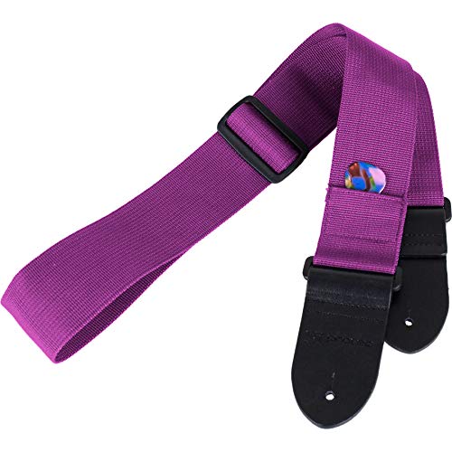 Protec Guitar Strap With Pick Pocket & Leather Ends Abdominal Support (POLYSTGR),Grape - Image 1