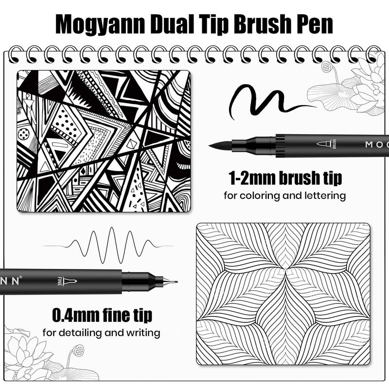 Mogyann Drawing Pens, 12 Pack Dual Brush Pens Black Markers for Art Drawing Sketching - Image 3