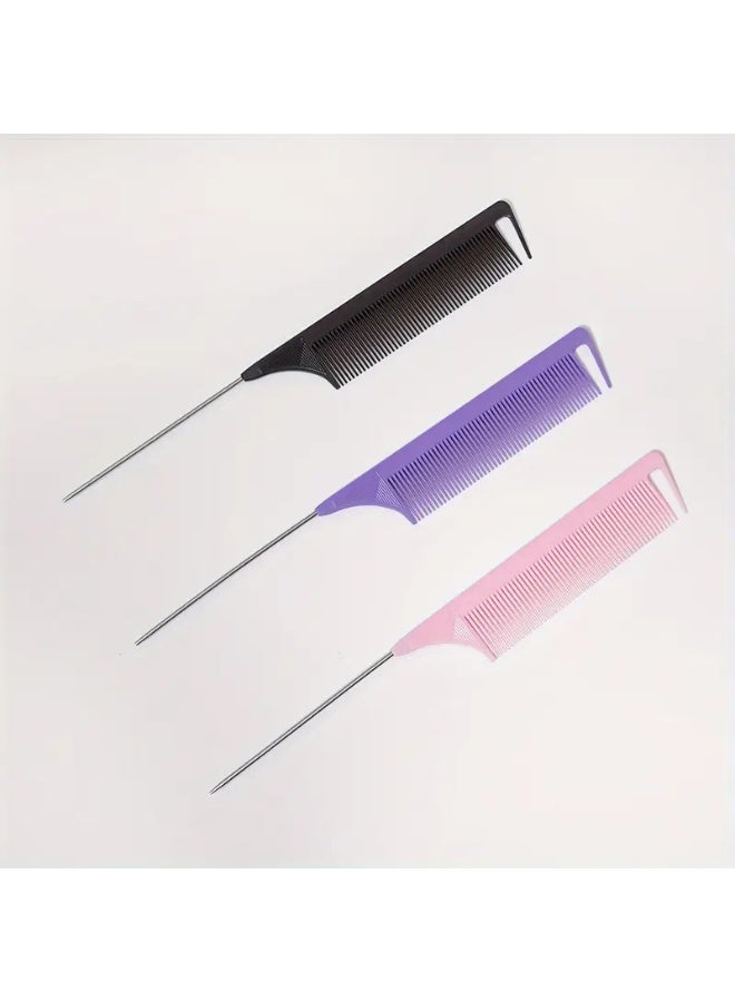 LANGMANNI Split Teasing Steel Needle Comb 3pcs, Scaled Stainless Steel Steel Needle Fine Tooth Hair Comb Multi-Color Hair Salon - Image 1