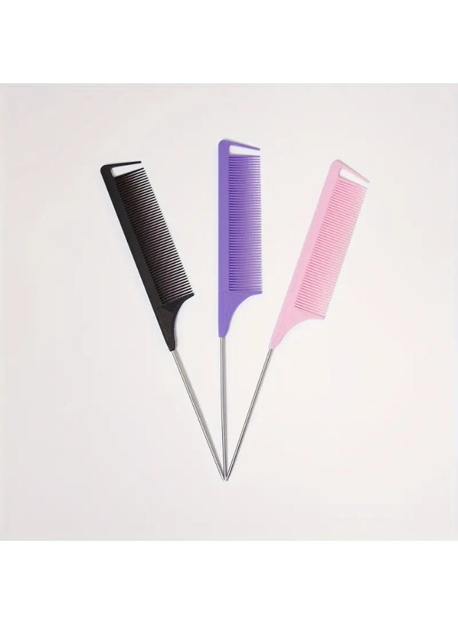 LANGMANNI Split Teasing Steel Needle Comb 3pcs, Scaled Stainless Steel Steel Needle Fine Tooth Hair Comb Multi-Color Hair Salon - Image 3