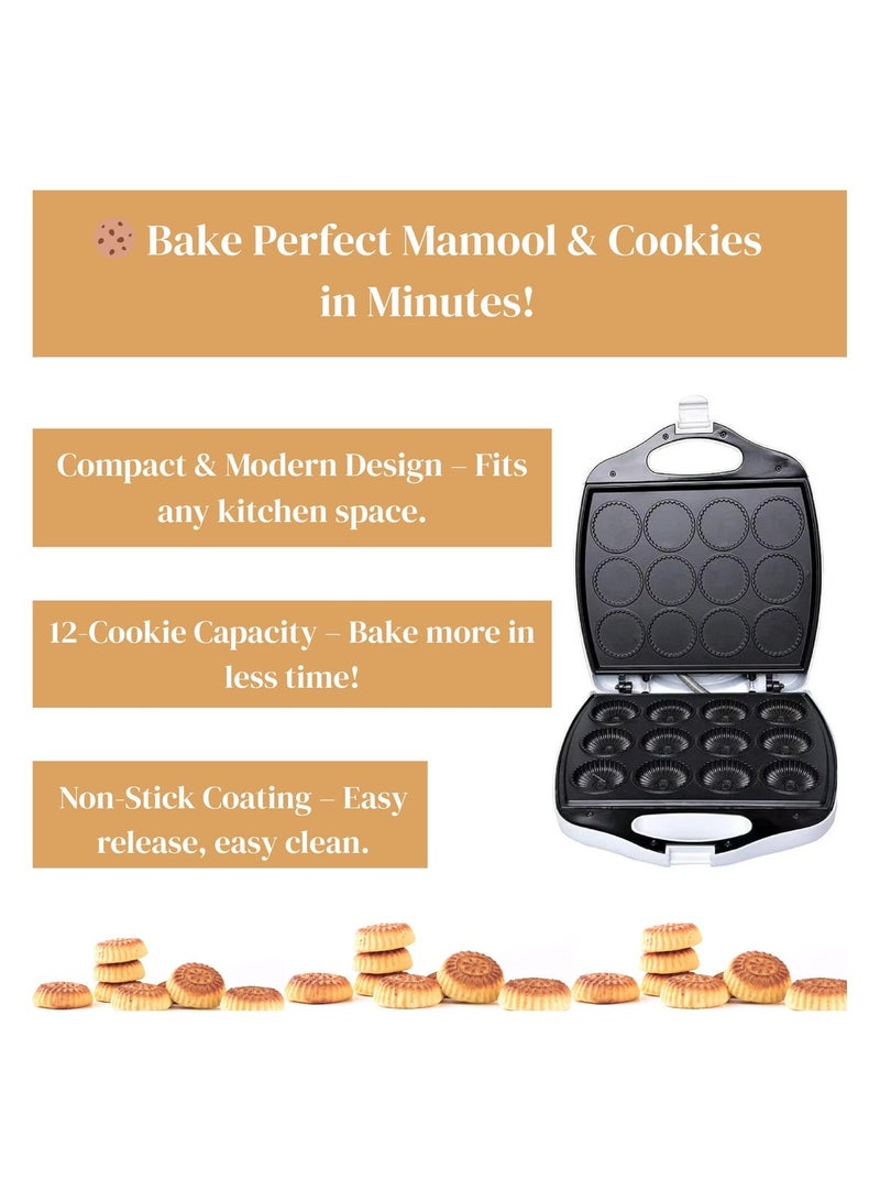 Nova 1400 W Electric Mamool & Cookie Maker 12-Cookie Capacity Non-Stick Coating, Dual Indicator Lights Even Heating Compact & Easy to Clean Up to 80% Less Fat - Image 4