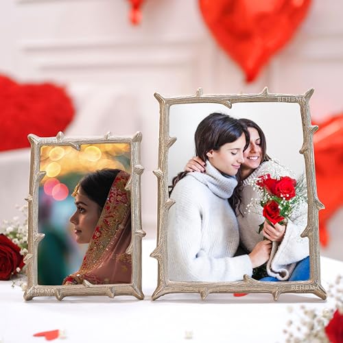 BEHOMA Silver Elegant Metal Twig Designer Rectangular Photo Frame Tabletop - Perfect For Home Decor, Table Decor | Best Gift For Home Decor, Birthday, Anniversary (4X6 Inches) & (6X8 Inches) Set Of 2 - Image 1