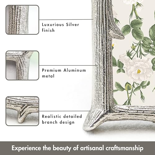 BEHOMA Silver Elegant Metal Twig Designer Rectangular Photo Frame Tabletop - Perfect For Home Decor, Table Decor | Best Gift For Home Decor, Birthday, Anniversary (4X6 Inches) & (6X8 Inches) Set Of 2 - Image 2