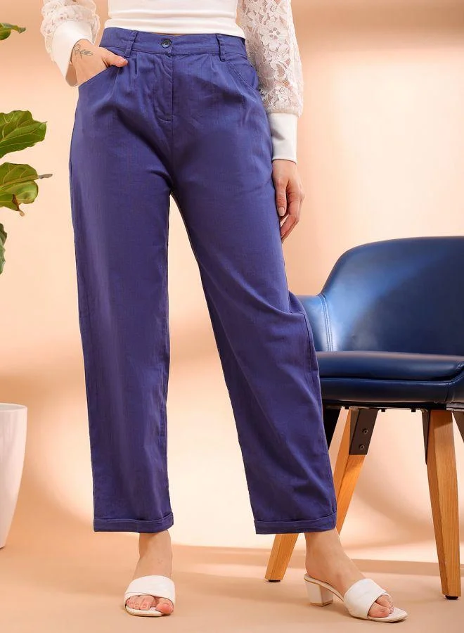 Freehand  Women Regular Fit Solid Mid-Rise Pleated Pants for Women | Best Price UAE