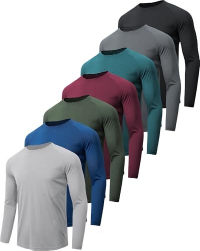 MLYENX 7 Pack Long Sleeve Shirts for Men UPF 50+ UV Sun Protection Quick Dry Moisture Wicking Workout Tee Shirts S - Image 1