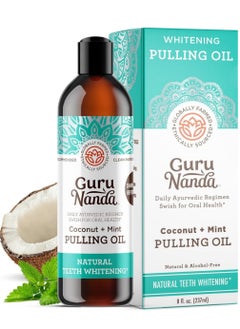 GuruNanda Coconut & Peppermint Oil Pulling (8 Fl.Oz) with Tongue Scraper - Alcohol Free Mouthwash for Fresh Breath, White Teeth & Healthy Teeth & Gums  - Image 1