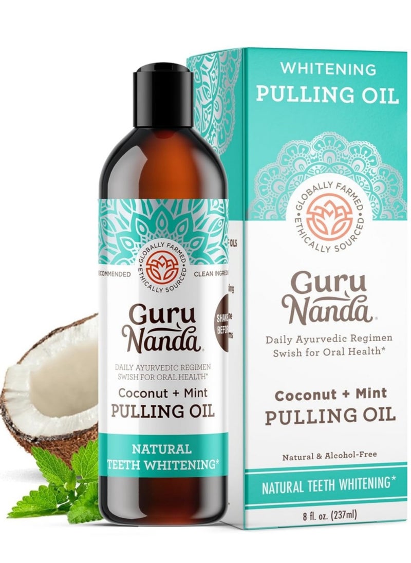 GuruNanda - Coconut & Peppermint Oil Pulling (8 Fl.Oz) with Tongue Scraper - Alcohol Free Mouthwash for Fresh Breath, White Teeth & Healthy Teeth & Gums - Image 1