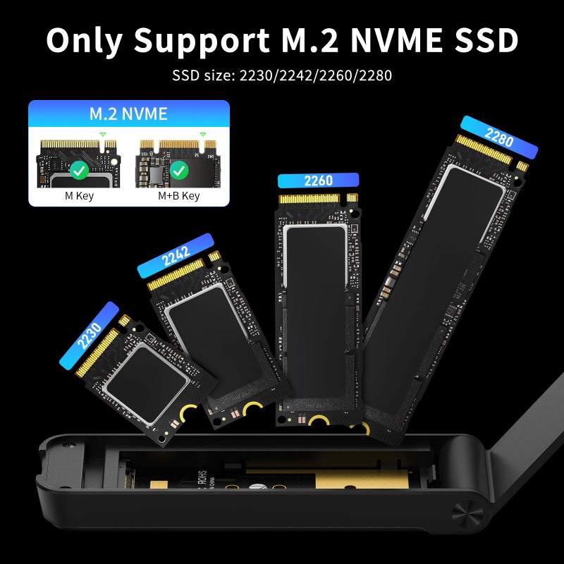 FIDECO M.2 NVMe SSD Enclosure, M.2 NVMe to USB Adapter, USB 3.2 Gen 2 (10Gbps) SSD Reader for M & M+B Key, Sandwich Style Design, Tool-Free Installation, Support UASP and Trim - Image 2