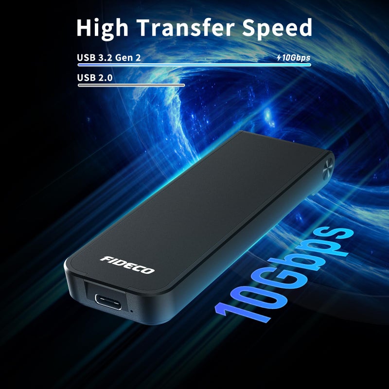 FIDECO M.2 NVMe SSD Enclosure, M.2 NVMe to USB Adapter, USB 3.2 Gen 2 (10Gbps) SSD Reader for M & M+B Key, Sandwich Style Design, Tool-Free Installation, Support UASP and Trim - Image 4