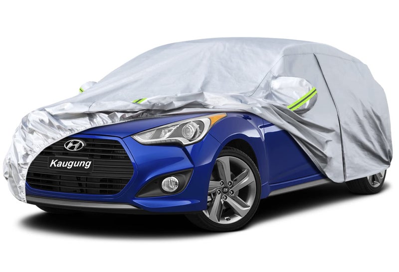 Kaugung 6 Layers Hatchback Car Cover Custom Fit Hyundai Veloster from 2011 to 2025 Waterproof Car Cover All Weather for Automobiles Outdoor Indoor with Zipper Door Sun Rain Dust Snow Protection