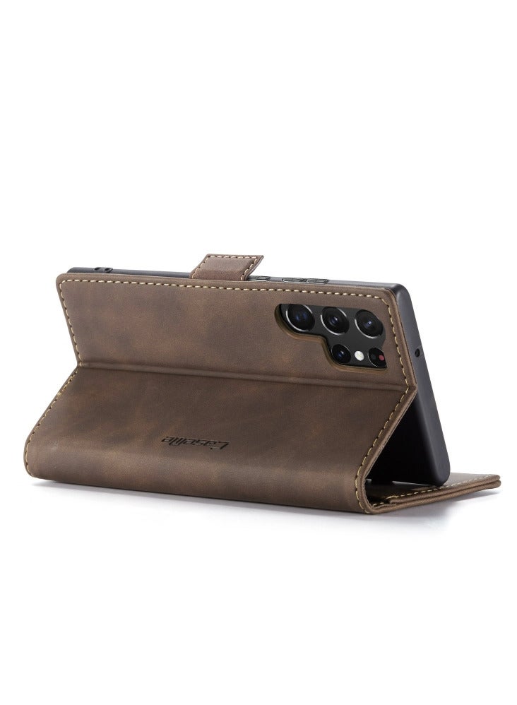 كيس مي جراب جلدي لموبايل سامسونج اس 23 الترا من كيس مى جراب حماية قابل للطي مع مسند مغناطيسي وفتحات للبطاقات - كافيه - Image 4