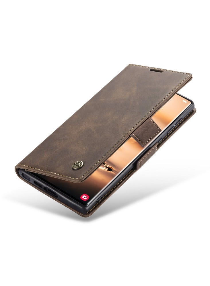 كيس مي جراب جلدي لموبايل سامسونج اس 23 الترا من كيس مى جراب حماية قابل للطي مع مسند مغناطيسي وفتحات للبطاقات - كافيه - Image 3