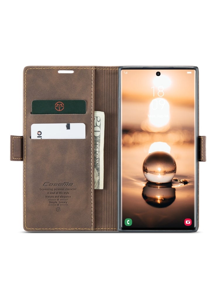 كيس مي جراب جلدي لموبايل سامسونج اس 23 الترا من كيس مى جراب حماية قابل للطي مع مسند مغناطيسي وفتحات للبطاقات - كافيه - Image 2