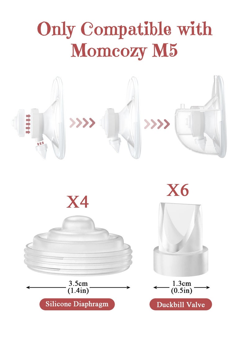 أوربازار عبوة من 6 صمامات منقار البط و4 قطع غشاء متوافقة مع مضخة الثدي القابلة للارتداء Momcozy M5، ملحقات أجزاء مضخة بديلة متوافقة مع M5 Momcozy - Image 3