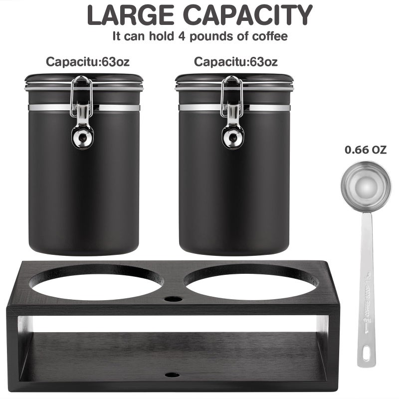 Yangbaga Ground Coffee Storage Container with Shelf, 2Ã—63OZ 304 Stainless Steel Coffee and Sugar Container,Airtight Coffee Canisters with Scoop, Food Storage Jars for Kitchen,Nuts,Tea,Sugar - Image 3