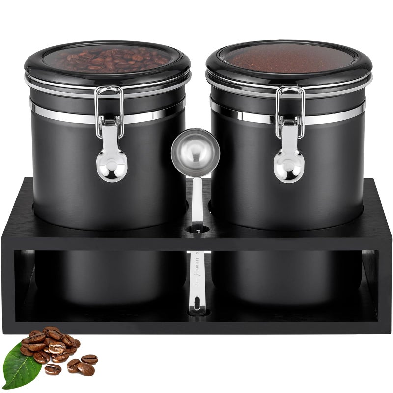 Yangbaga Ground Coffee Storage Container with Shelf, 2Ã—63OZ 304 Stainless Steel Coffee and Sugar Container,Airtight Coffee Canisters with Scoop, Food Storage Jars for Kitchen,Nuts,Tea,Sugar - Image 1