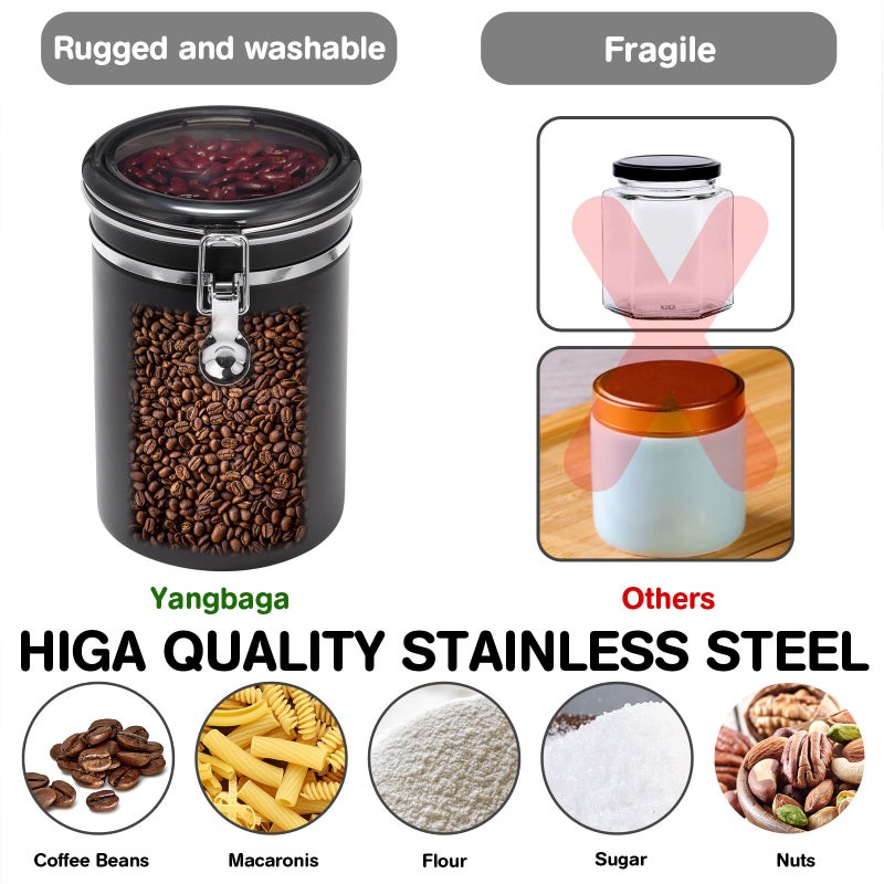 Yangbaga Ground Coffee Storage Container with Shelf, 2Ã—63OZ 304 Stainless Steel Coffee and Sugar Container,Airtight Coffee Canisters with Scoop, Food Storage Jars for Kitchen,Nuts,Tea,Sugar - Image 5
