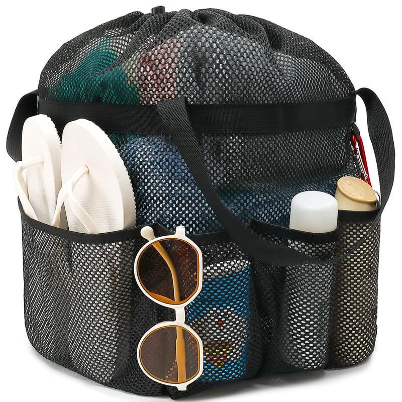 Fammart Mesh Shower Caddy Portable with Drawstring, Dorm Room Essentials for College Girls Guys, 8-Pocket Extra Large Shower Bag Basket Tote for Camping Beach Gym Travel Toiletry Bathroom - Image 1