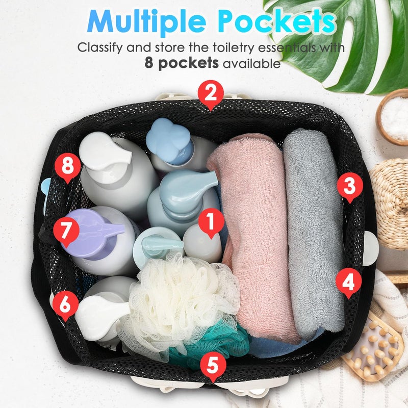 Fammart Mesh Shower Caddy Portable with Drawstring, Dorm Room Essentials for College Girls Guys, 8-Pocket Extra Large Shower Bag Basket Tote for Camping Beach Gym Travel Toiletry Bathroom - Image 4